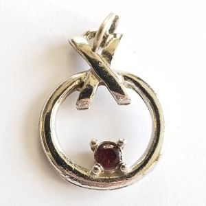 Vintage XO charm Silver Tone Red Rhinestone Pendant
